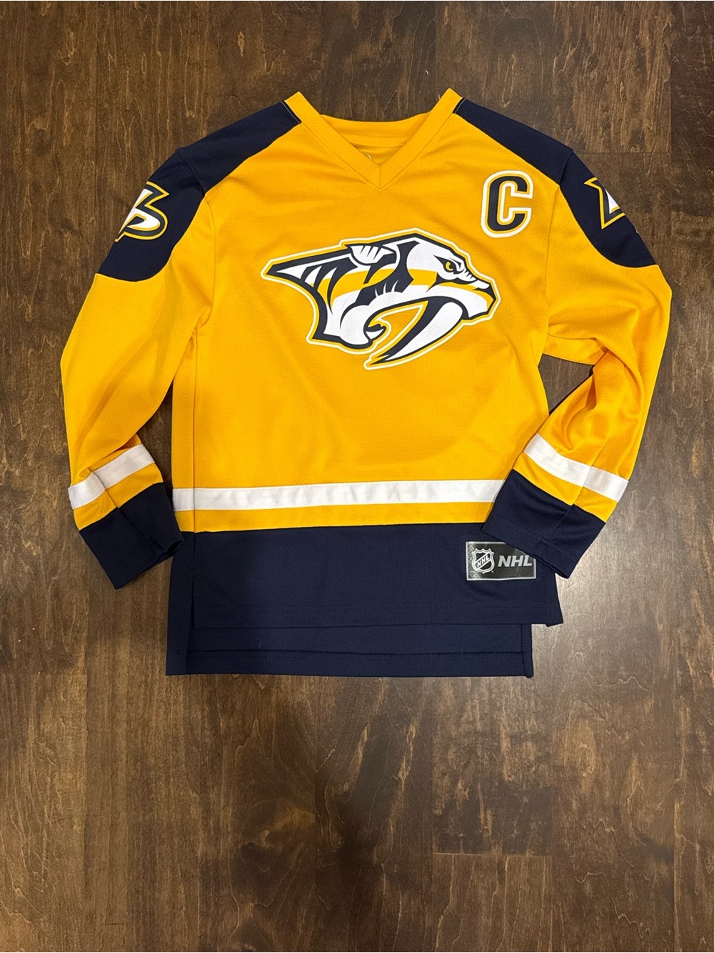 NHL Predators Gold and Navy Captain Hockey Jersey